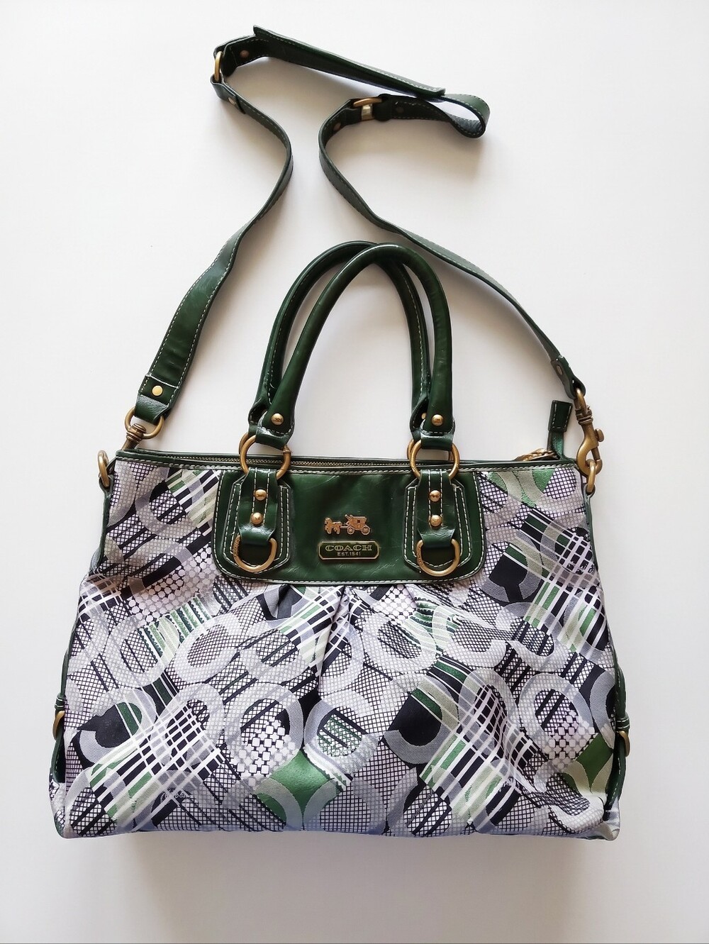 Coach Multicolor Plaid and Signature C Tote Bag 11" x 17"